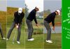 Golpear la bola de golf en los diferentes planos. Cuando está a la misma altura, más alta y más baja de los pies.