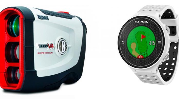 Medidores de distancia láser y relojes GPS para la práctica del golf